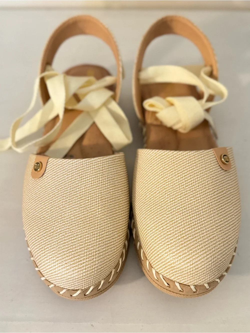 Women's Cream Espadrille Lace-Up Flats